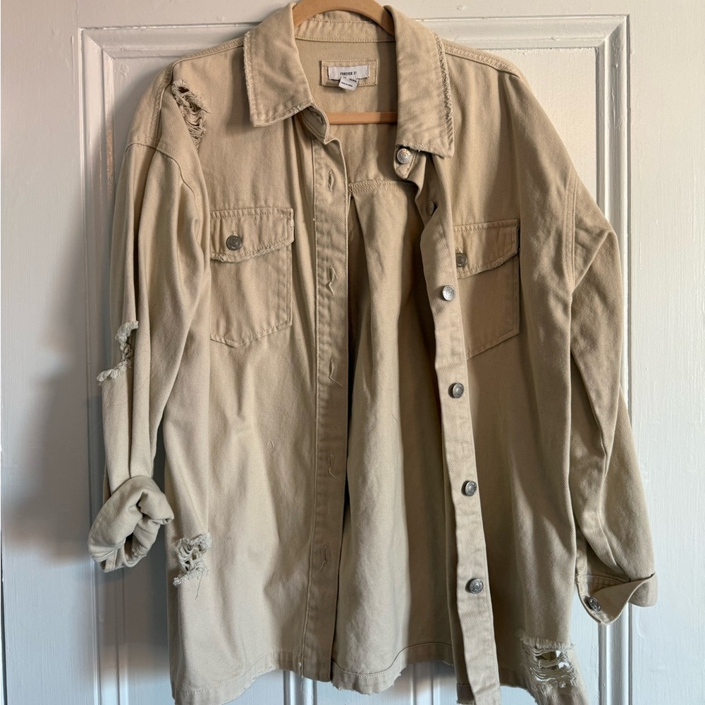 Forever 21 Tan Distressed Button-Up Shirt